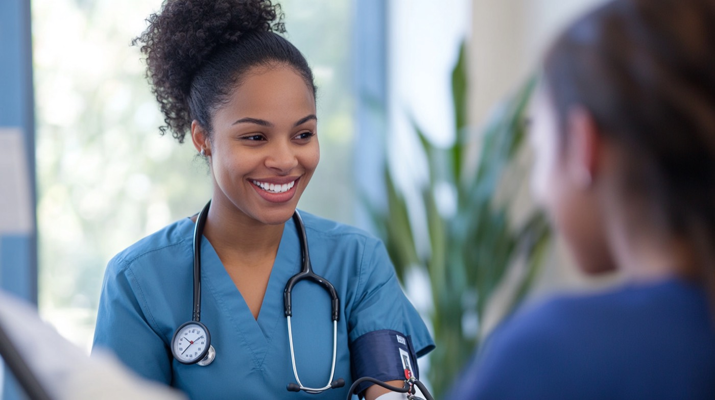 A clinician talking warmly with a patient