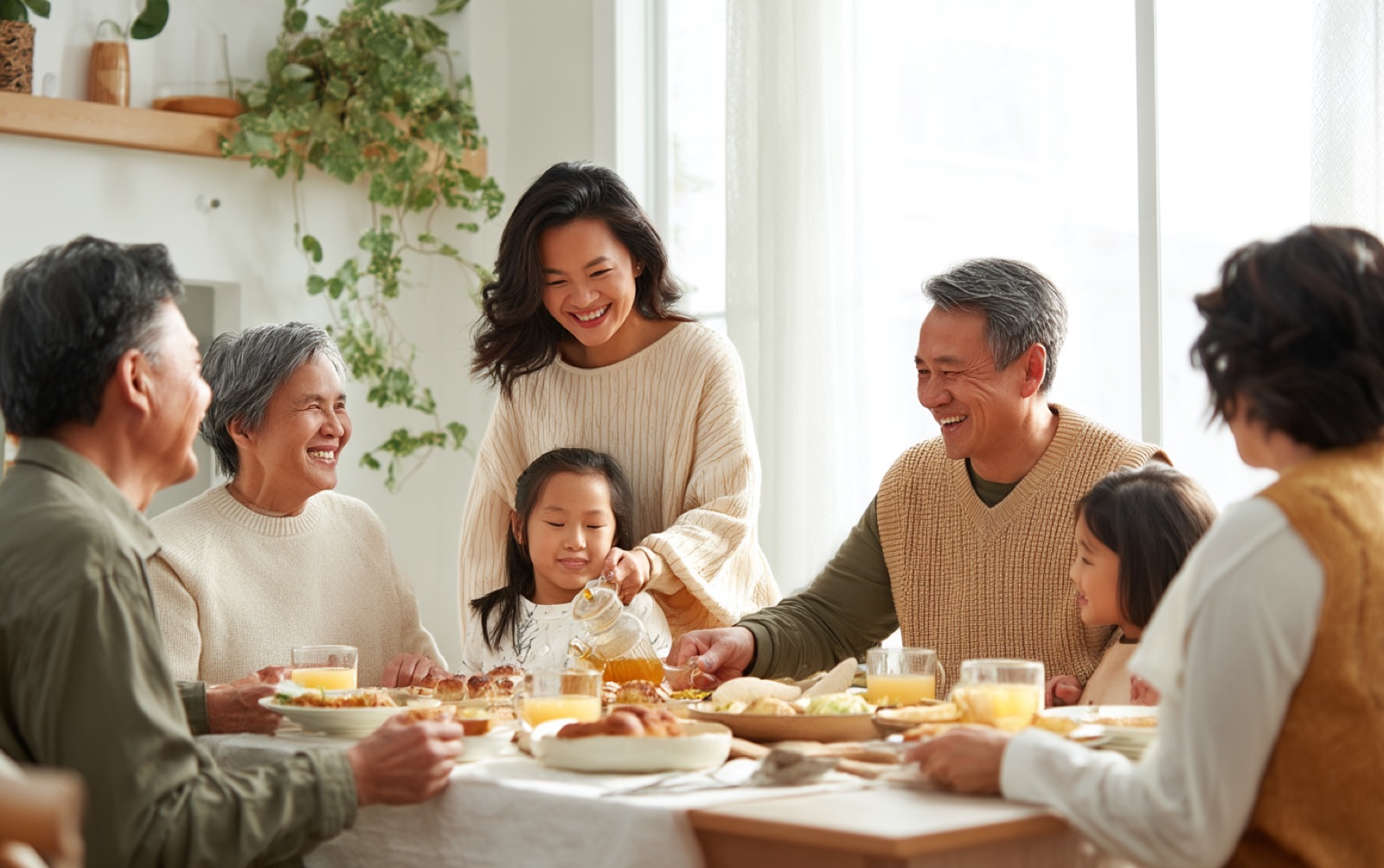 Multigenerational family sharing a meal