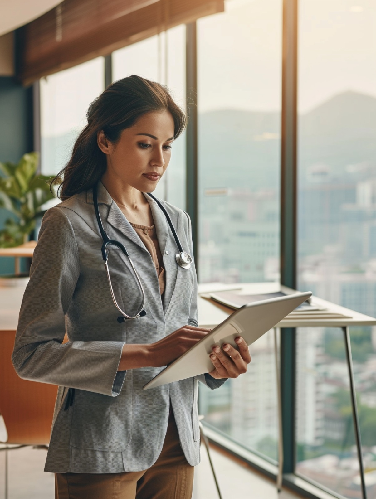 Doctor reviewing patient chart on tablet