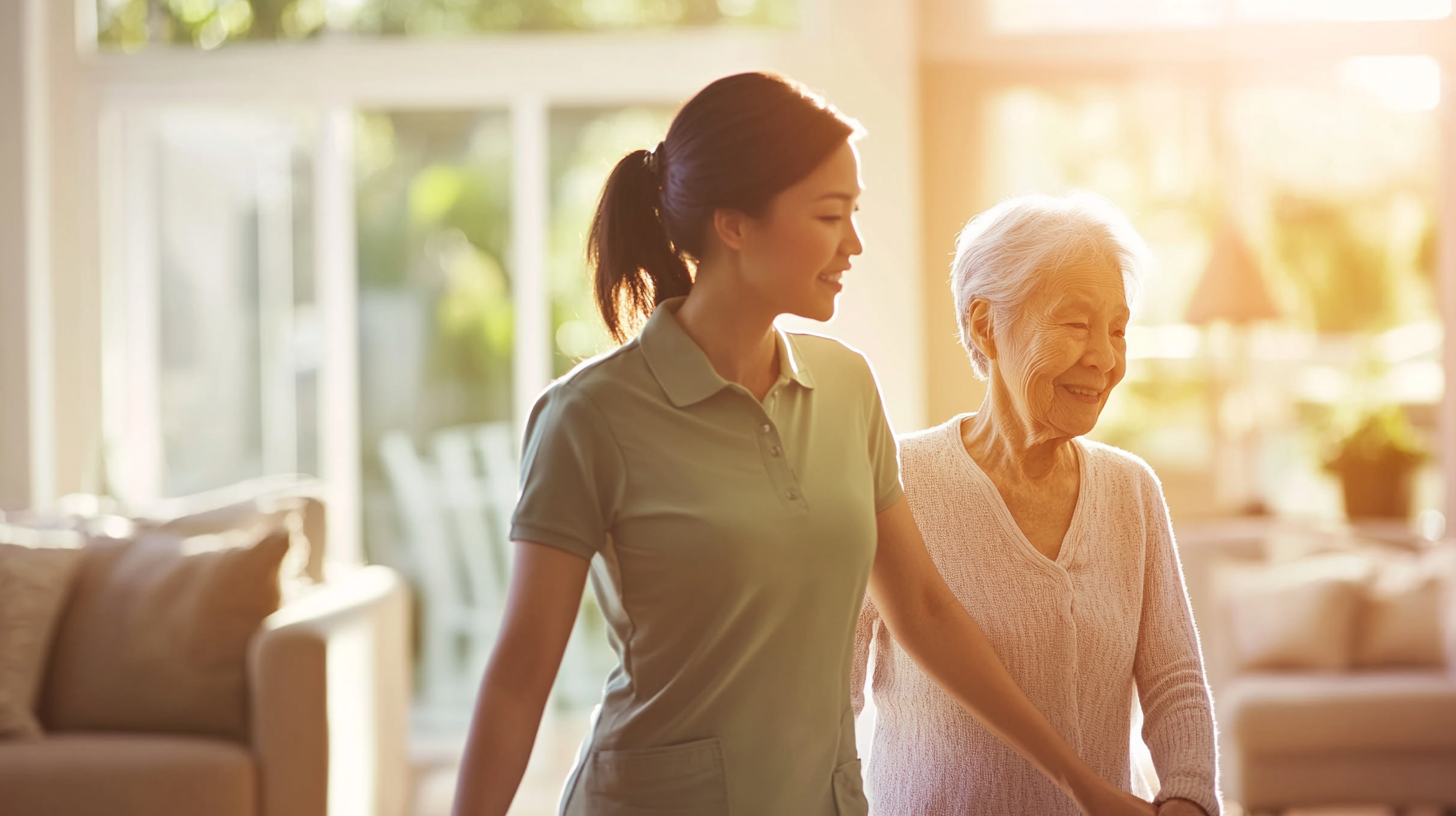 Elderly woman at home, safe and comfortable
