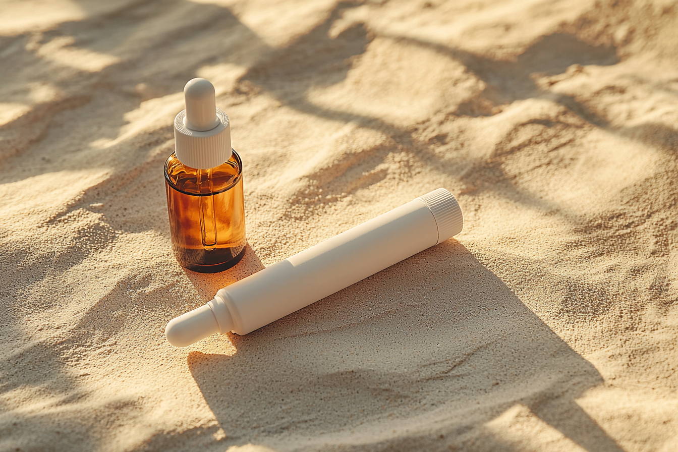 Prescription skincare serum bottle and treatment tube